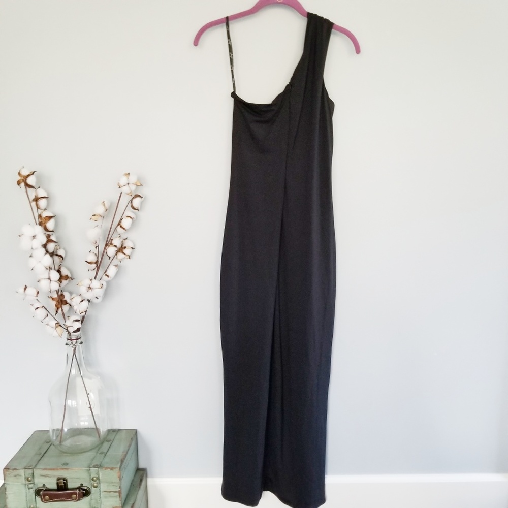 {Bardot} Black One Shoulder Maxi Mid Calf Dress SM - Picture 8 of 8